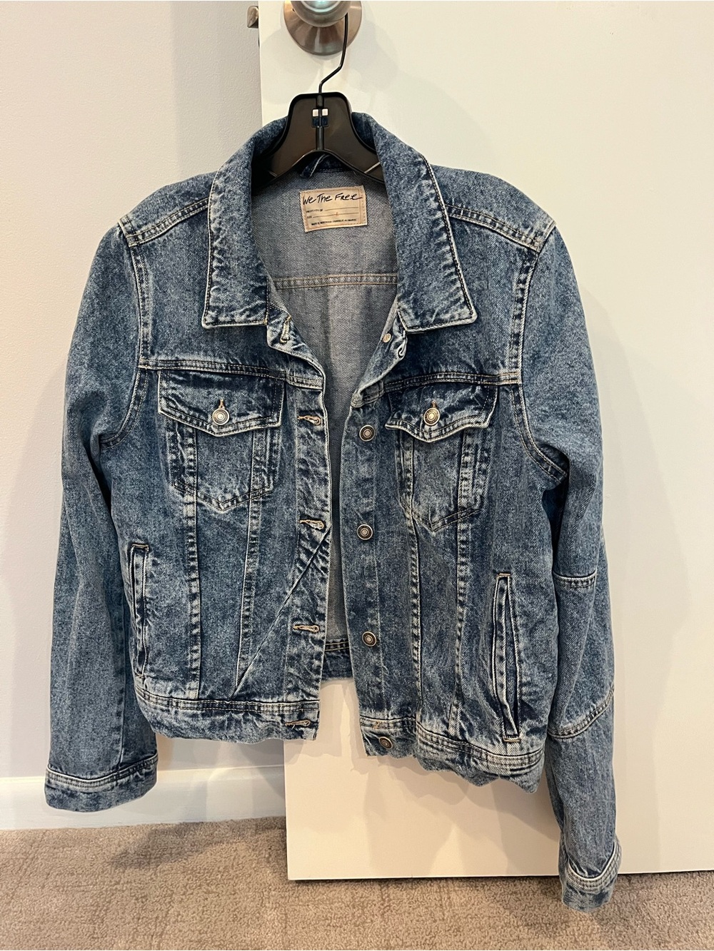 We The Free Light Blue Acid Wash Denim Jacket